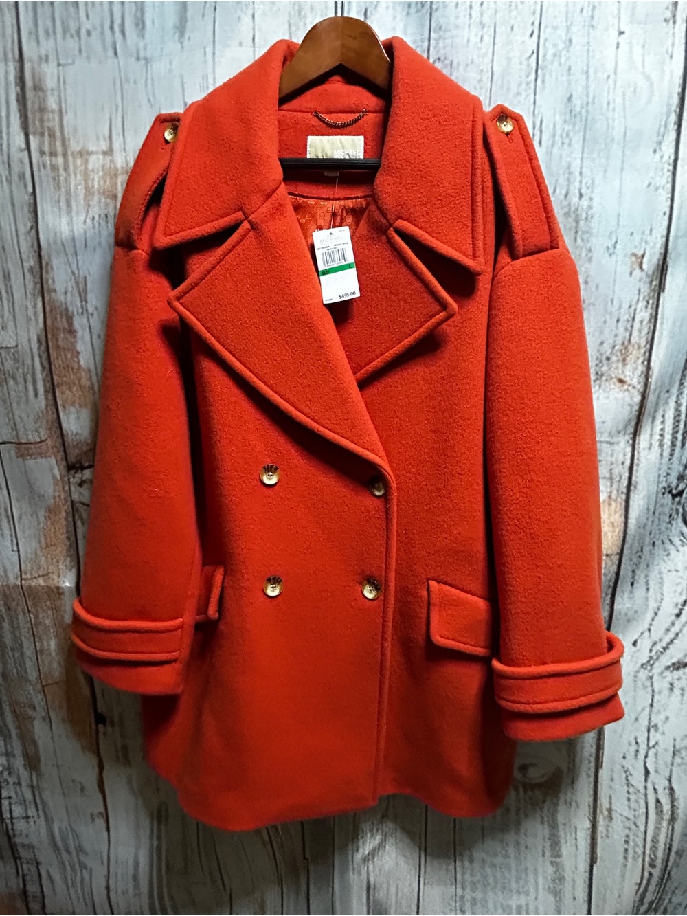 NWT Women's Orange Spice Double-Breasted Wool Blend Peacoat - Size Large